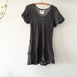Flax Short Sleeve Bias Cut Top Sz M Black‎ White 100% Linen Shirt